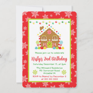 Christmas Gingerbread House and Lights Birthday Invitation