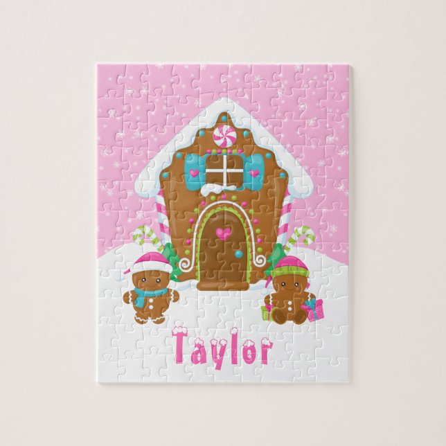Christmas Gingerbread House Bright Pink Jigsaw Puzzle (Vertical)