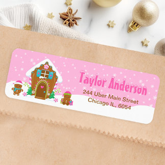 Christmas Gingerbread House Bright Pink Label