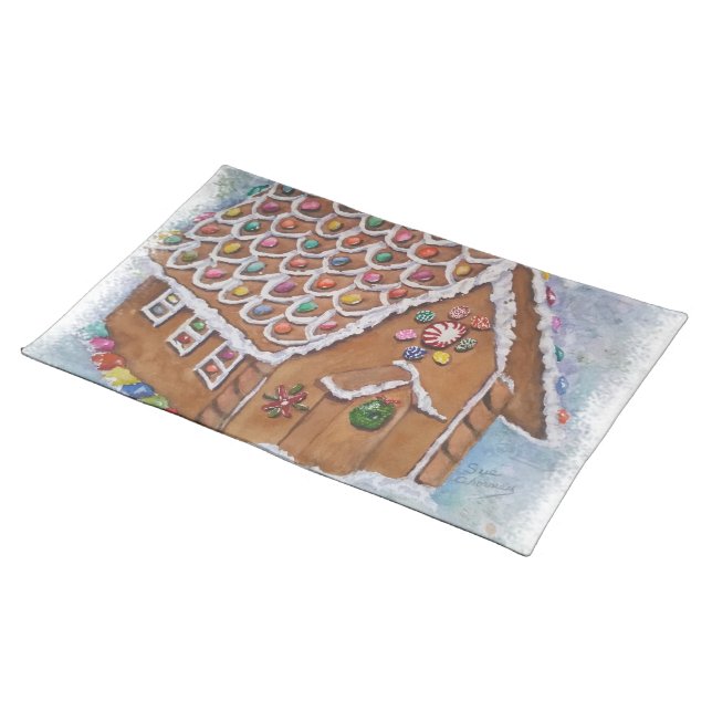 Christmas Gingerbread House Cloth Placemat (On Table)
