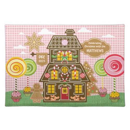 Christmas Gingerbread House Cookie Candy Lollipop Cloth Placemat