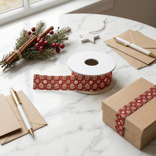 Christmas Gingerbread House Cookie Crimson Glitter Satin Ribbon