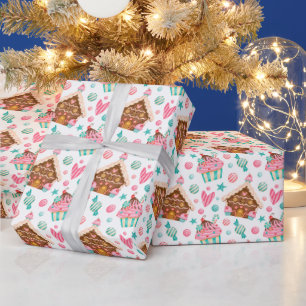 Christmas Gingerbread House, Cupcakes, Candy  Wrapping Paper