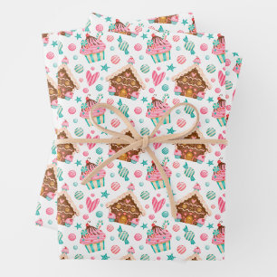 Christmas Gingerbread House, Cupcakes, Candy Wrapping Paper Sheets