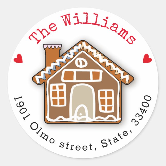 Christmas Gingerbread House Custom Return Address  Classic Round Sticker (Front)