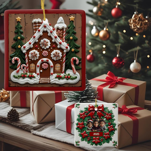Christmas Gingerbread House Customizable Ceramic Ornament (Creator Uploaded)