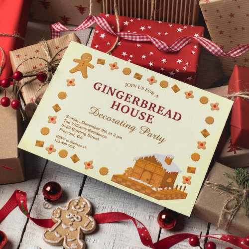 Christmas Gingerbread House Decorating Party Invitation