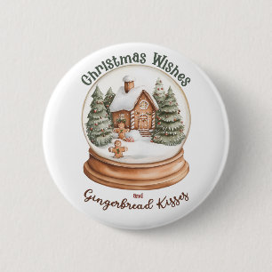 Christmas Gingerbread House Holiday Snow Globe Button