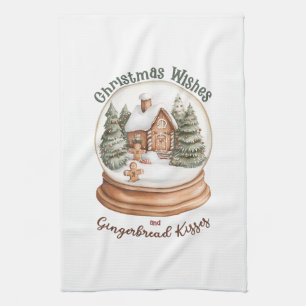 Christmas Gingerbread House Holiday Snow Globe Kitchen Towel