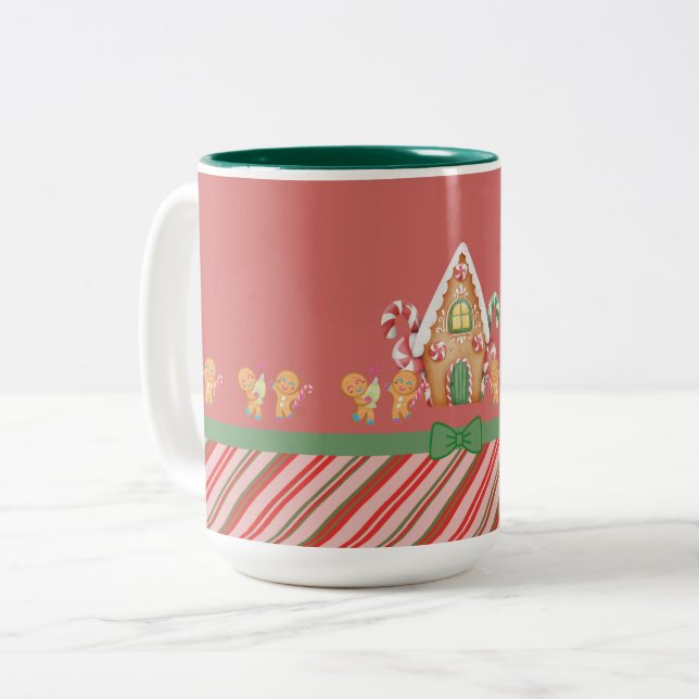 Christmas Gingerbread House Hot Chocolate Two-Tone Coffee Mug (Front Left)