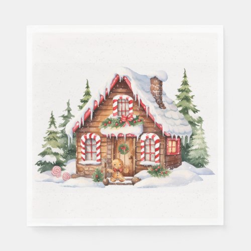 Christmas Gingerbread House In Snow Napkins