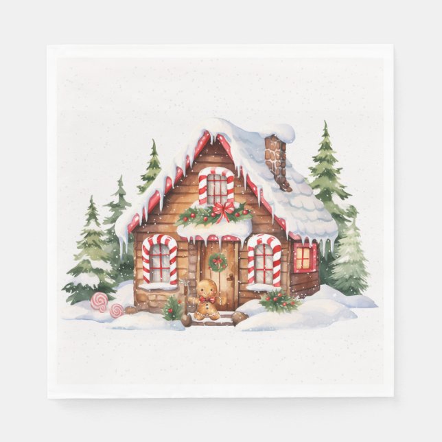 Christmas Gingerbread House In Snow Napkins (Front)