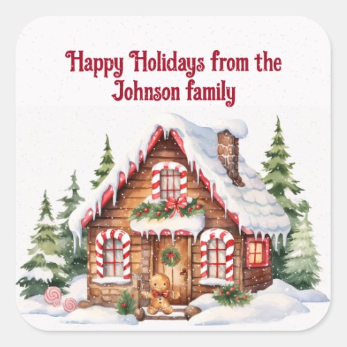 Christmas Gingerbread House In Snow Square Sticker