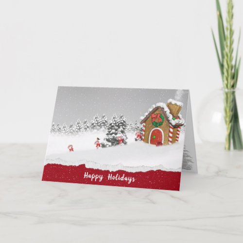 Christmas Gingerbread House in Snowflakes Holiday Card