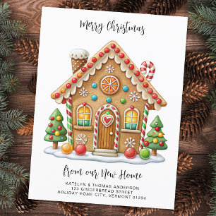 Christmas Gingerbread House New Address Moving  Announcement Postcard