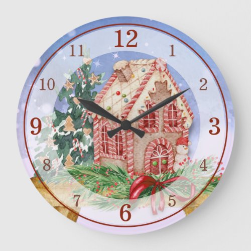 Christmas Gingerbread House Watercolor Acrylic Large Clock