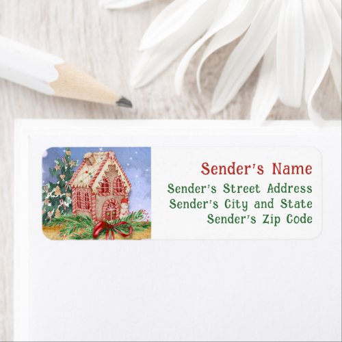 Christmas Gingerbread House Watercolor Address Label