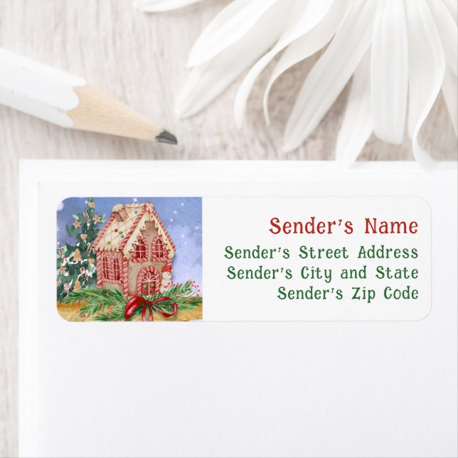Christmas Gingerbread House Watercolor Address Label (Insitu)