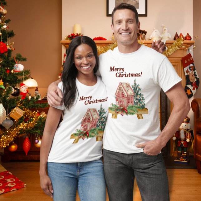 Christmas Gingerbread House Watercolor Basic T-Shirt (Creator Uploaded)