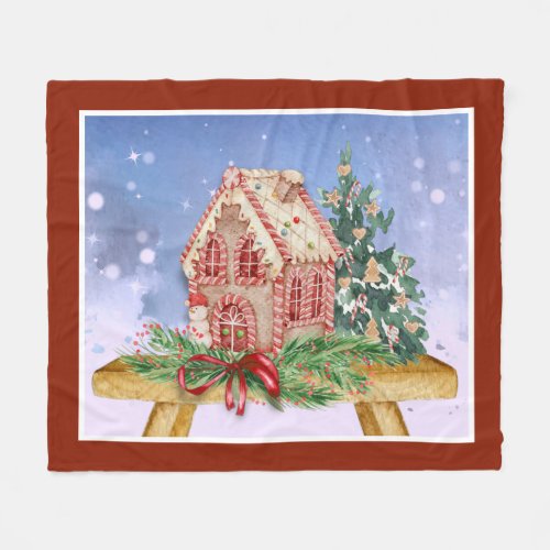 Christmas Gingerbread House Watercolor Fleece Blanket