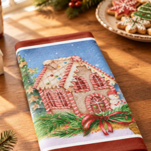 Christmas Gingerbread House Watercolor Kitchen Towel