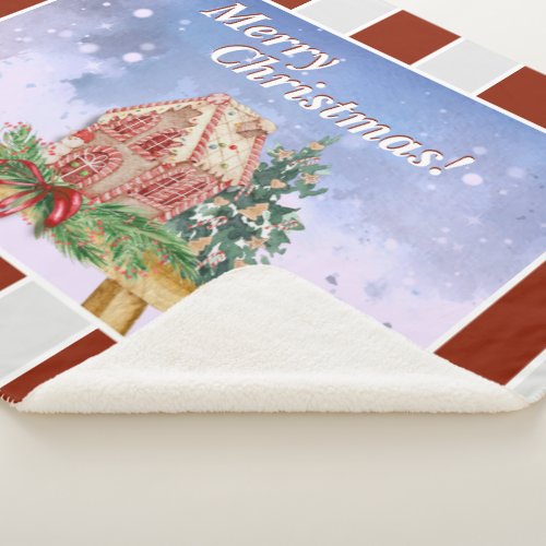 Christmas Gingerbread House Watercolor Large Sherpa Blanket
