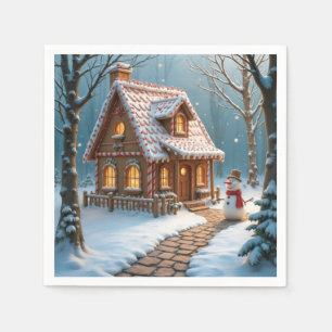 Christmas Gingerbread House With a Snowman  Napkins