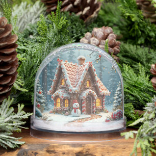 Christmas Gingerbread House With Snowman Snow Globe
