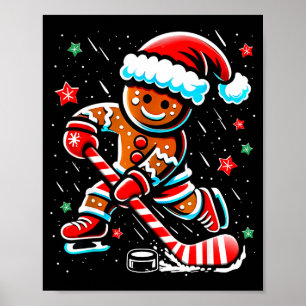 Christmas Gingerbread Ice Hockey Srts Funny Xmas P Poster