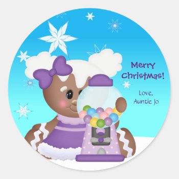 Christmas Gingerbread Icing Bubble Gum Girl Classic Round Sticker by BabyDelights at Zazzle