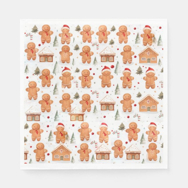 Christmas Gingerbread Man and House Napkins (Front)