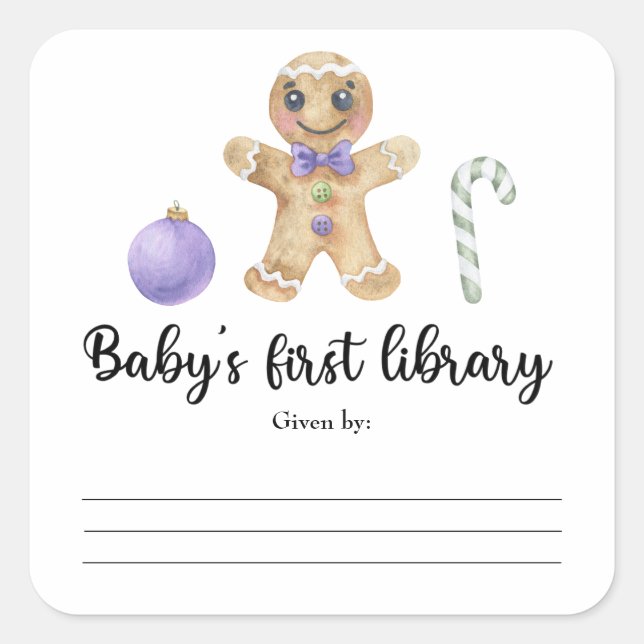 Christmas gingerbread man - Baby's first library Square Sticker (Front)