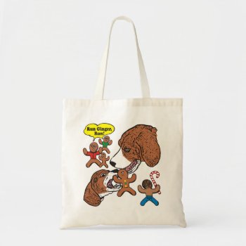 Christmas Gingerbread Man Being Eaten By Dogs Tote by WackemArt at Zazzle
