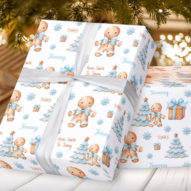 Christmas Gingerbread Man Boy Name Text Wrapping Paper (Christmas Gingerbread Man Boy Name Text Wrapping Paper)