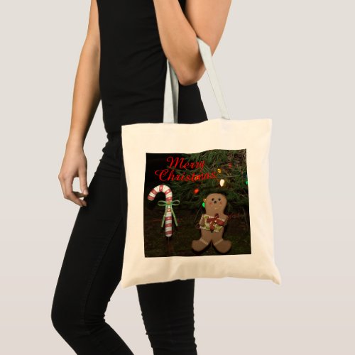 Christmas Gingerbread Man Candy Cane  Tote Bag