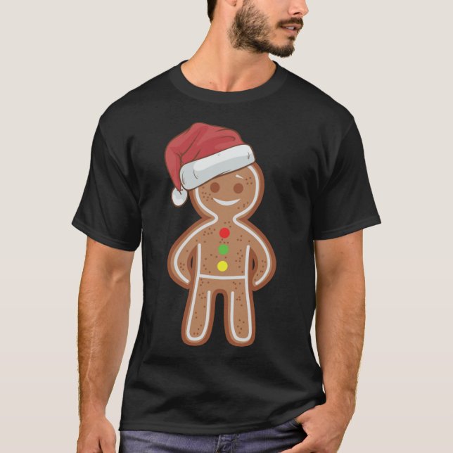 Christmas Gingerbread Man Cookie Santa Hat Funny A T-Shirt (Front)