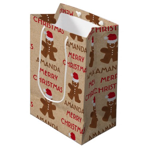 Christmas Gingerbread Man Cookies Custom Name Medium Gift Bag