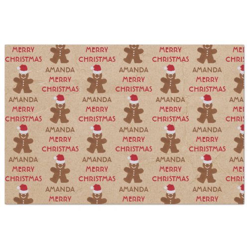 Christmas Gingerbread Man Cookies Custom Name  Tissue Paper