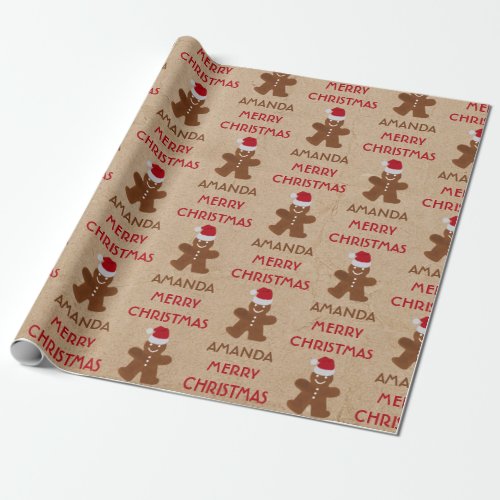 Christmas Gingerbread Man Cookies Custom Name  Wrapping Paper