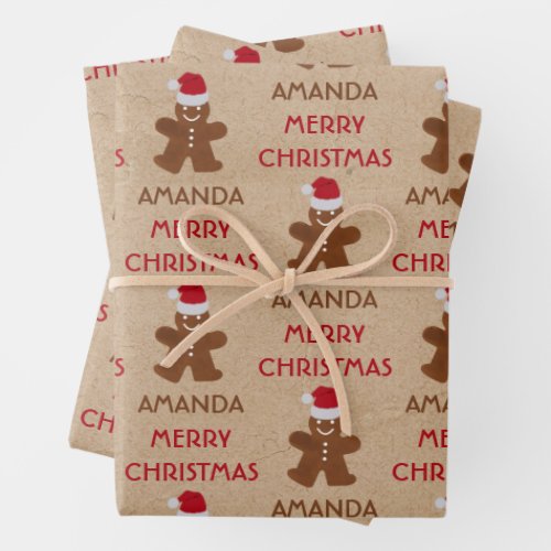 Christmas Gingerbread Man Cookies Custom Name Wrapping Paper Sheets