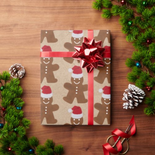 Christmas Gingerbread Man Cookies Kraft Brown Wrapping Paper
