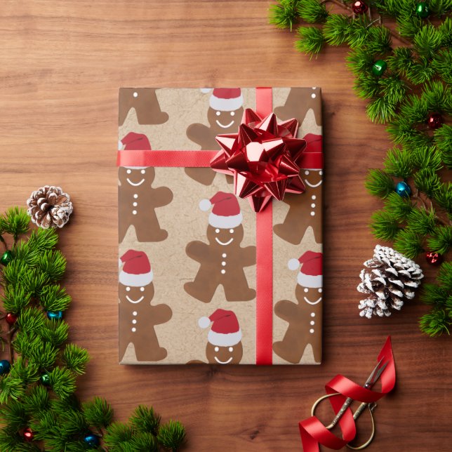 Christmas Gingerbread Man Cookies Kraft Brown Wrapping Paper (Holiday Gift)