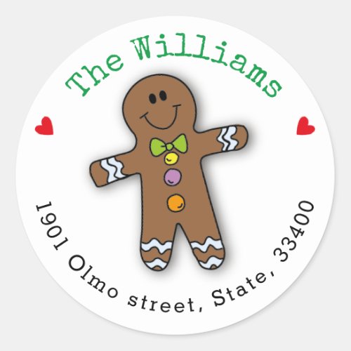 Christmas Gingerbread Man Custom Return Address Classic Round Sticker