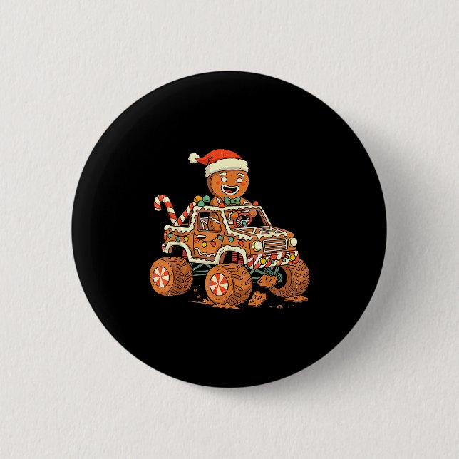 Christmas Gingerbread Man Driving Truck Xmas Light Button (Front)