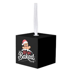 Christmas Gingerbread Man Family Let's Get Baked  Cube Ornament