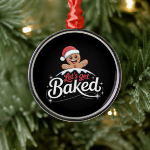 Christmas Gingerbread Man Family Let's Get Baked Metal Ornament
