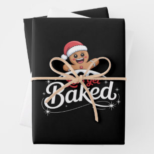 Christmas Gingerbread Man Family Let's Get Baked Wrapping Paper Sheets