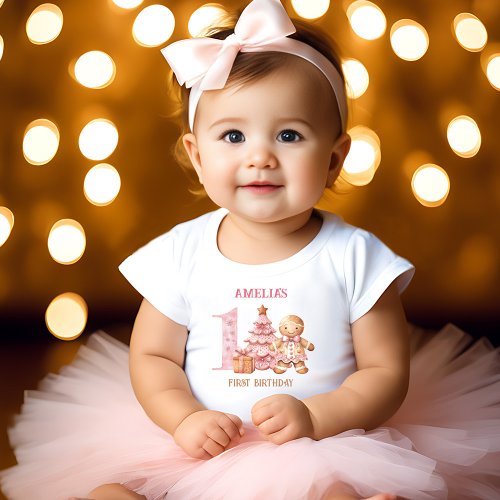 Christmas Gingerbread Man Girl Name 1st Birthday  Baby T_Shirt