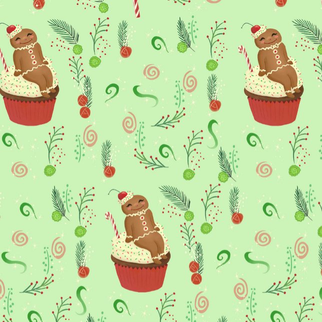 Christmas Gingerbread Man Green Wrapping Paper (Creator Uploaded)