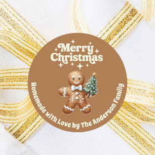 Christmas gingerbread man handmade brown beige classic round sticker